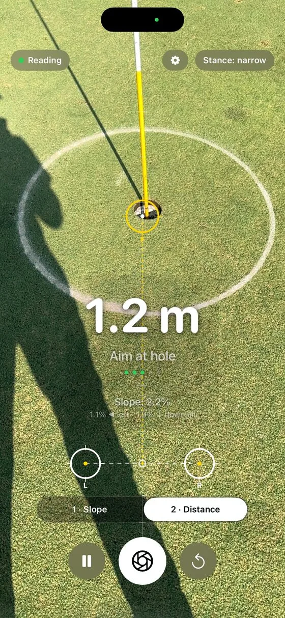Distance mode measuring 1.2 metres at the hole